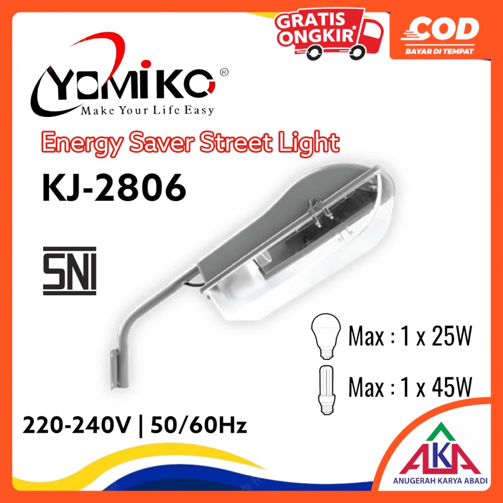 YOMIKO Kap Lampu Penerangan Jalan PJU fitting E27 25 / 45 Watt SNI