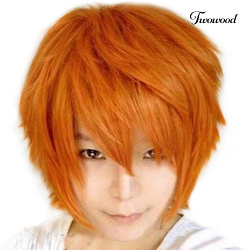 Twowood Fashion Pria Wig Pendek Cosplay Pesta Kostum Wig Lurus Penuh Wig Hadiah