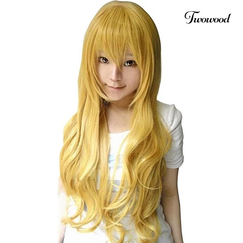 Twowood Wanita Panjang Keriting Besar Bergelombang Rambut Populer Warna-Warni Keren Perma-long Cosplay Wig