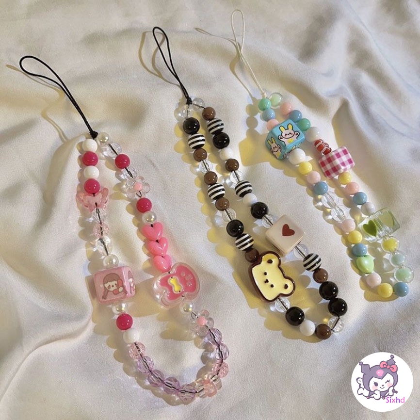Kartun Boneka Telepon Lanyard Gelang Manik-Manik Universal Untuk iPhone Android Gaya Jepang Korea phone Case Liontin Dekorasi Aksesoris Telepon Serbaguna Pendant