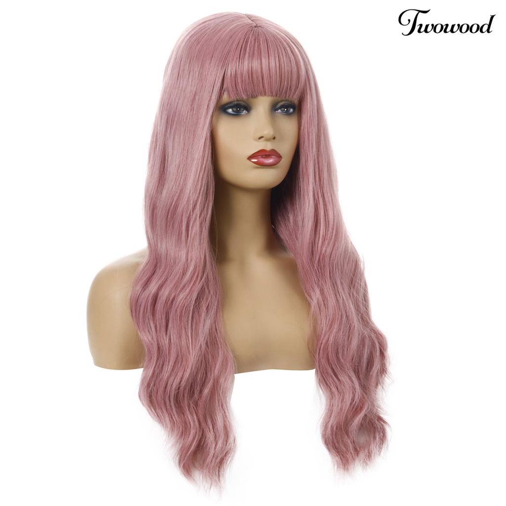 Twowood Fashion Wanita Cosplay Pesta Harian Panjang Keriting Wig Sopak Rambut Imitasi Dengan Poni