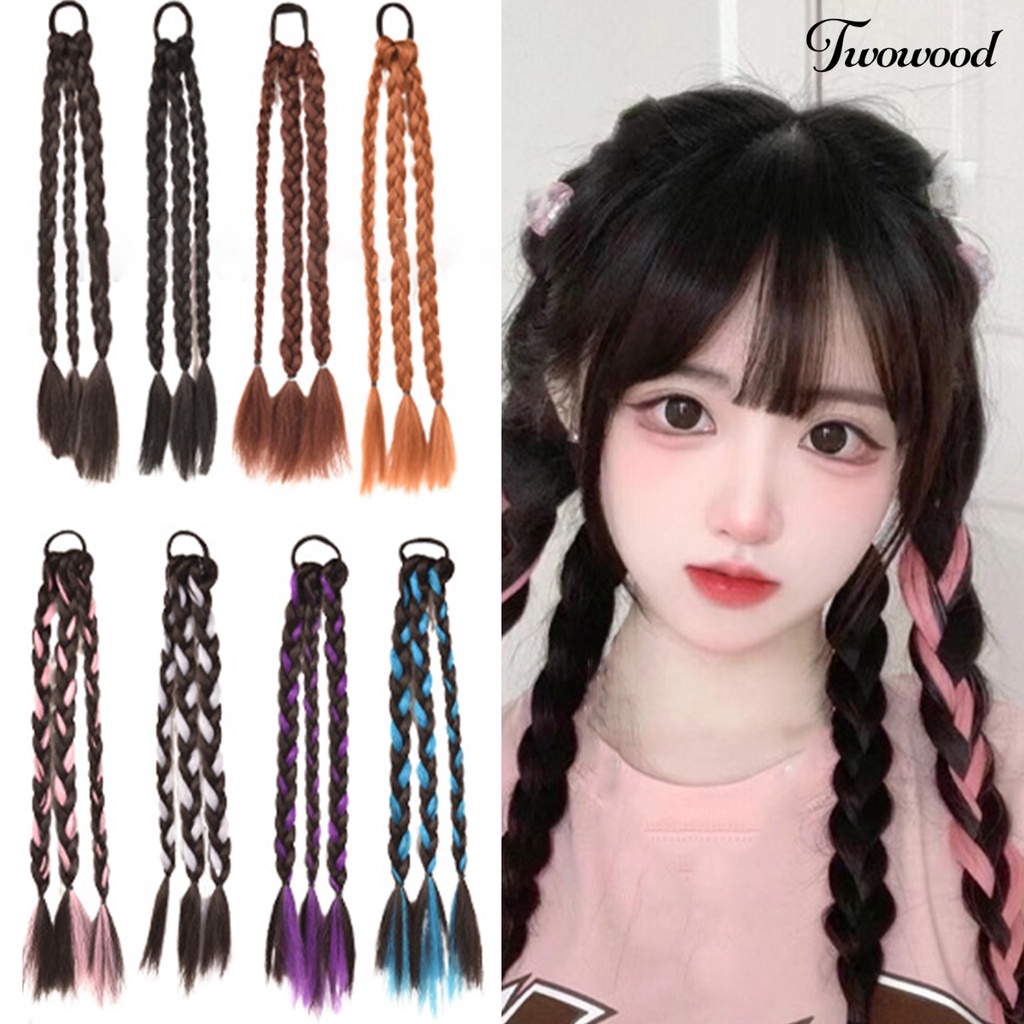 Twowood Braided Wig Fashion Lembut Nyaman Trendi Indah Alat Makeup Suhu Tinggi Sutra Wanita Ponytail Kepang Wig Untuk Rumah