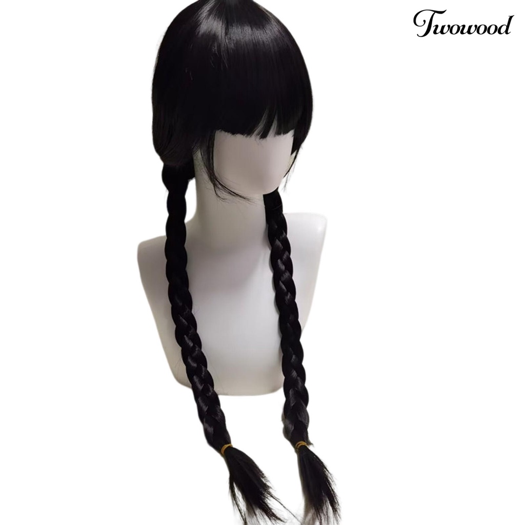 Twowood Serat Suhu Tinggi Dikepang Halus Wig Dengan Poni Film Rabu Addams Cosplay Wanita Wig Alat Styling Rambut