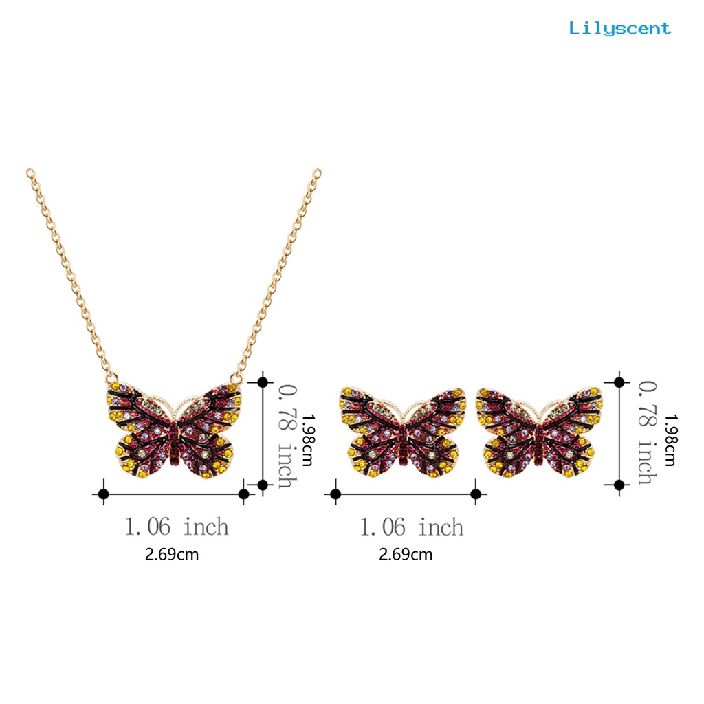 [LS]1 Set Perhiasan Set Bersinar Kupu-Kupu Berbentuk Temperamen Menarik Kilau Cerah Dekorasi Electroplating Lady Dress Leher Rantai Anting Wanita Aksesori