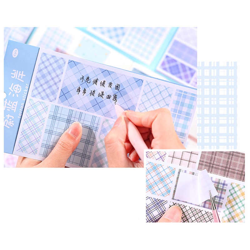 4lembar Lucu Kotak-Kotak Garis Seri Washi Stiker Mahasiswa Scrapbook Deco DIY Bahan Stiker