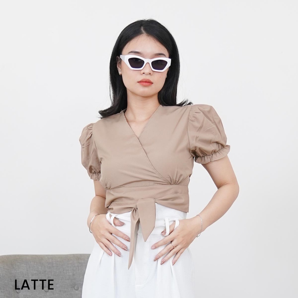 Puff Crop Top Overslag Kanaya Blouse Atasan Wanita