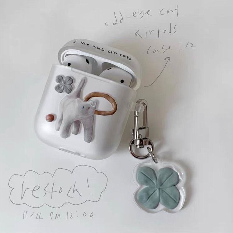 Kucing Porselen Lucu Transparan Lembut Matte TPU Bluetooth Earphone Pelindung Case Cover Dengan Liontin Untuk Airpods1 2 3 PRO airpods3 Shell