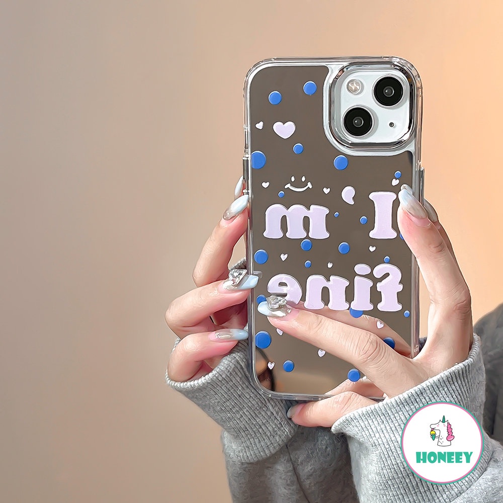 IPHONE Case Cermin Rias Motif Titik Bulat Fashion Untuk Iphone14 11 12 13 Pro Max12 promax Huruf Sederhana Lembut Shockproof Cover