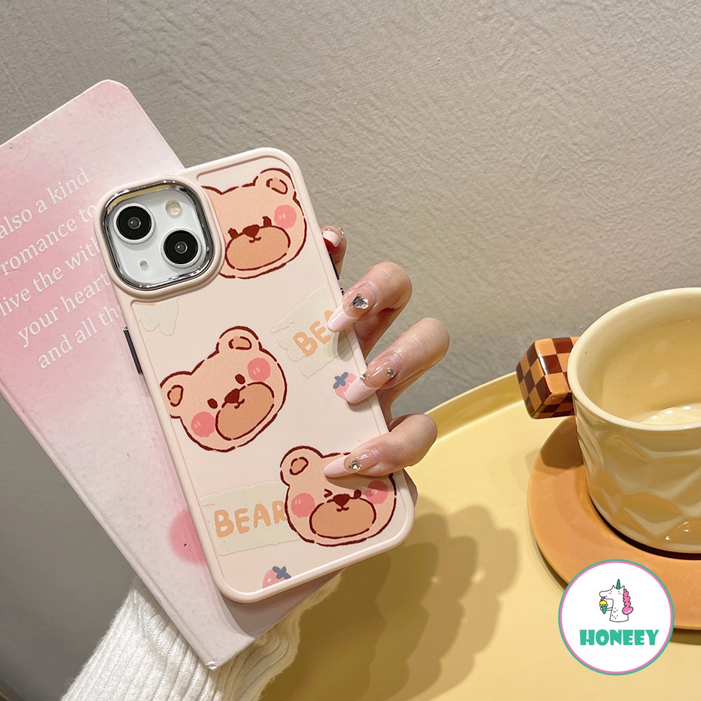 IPHONE Casing Belakang Biskuit Beruang Pink Lucu Kompatibel Untuk Iphone14 Pro Max13 12/12 Pro 11 Pro Max7 8Plus Xs Xr Shockproof Soft Phone Cover