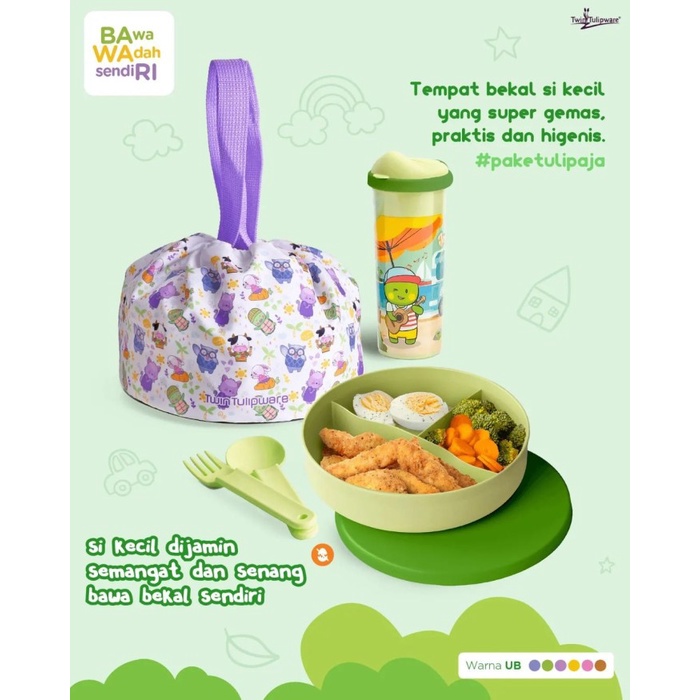 Lunch Box Set Anak / Tempat Makan Set Tas Botol Minum Anak Tupperware - Pink