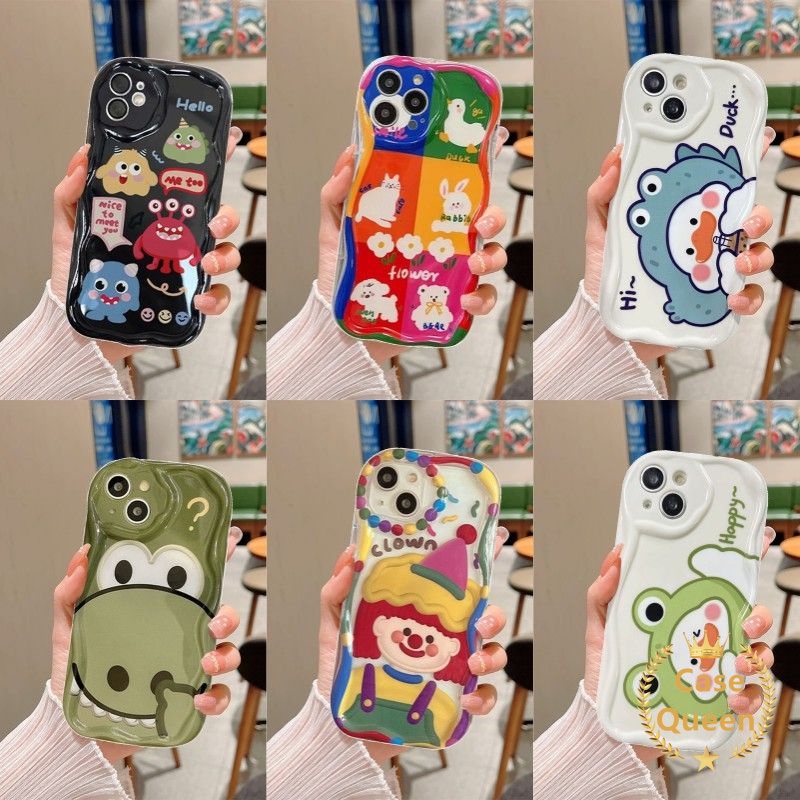 Casing 3D Wavy Curved Edge Glossy Untuk Redmi 10a1 9A 9C NFC 9C A2 10A Redmi Note8 11s 11 9 Pasangan Lucu Badut Teh Susu Bebek Kartun 3D Wavy Curved Edge Animal Flower Penutup Lucu