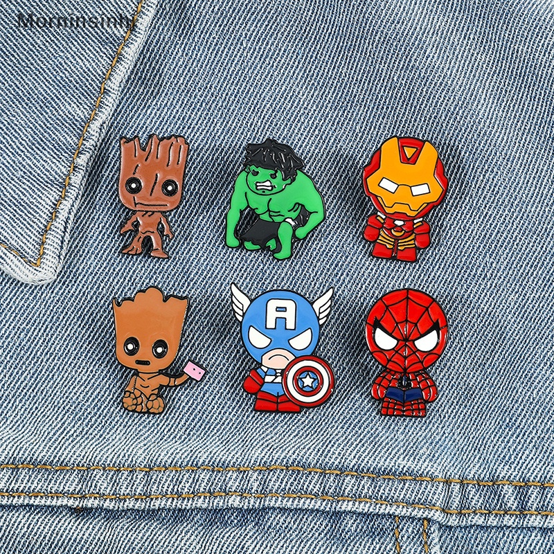 Mornin Disney Movie Avengers Iron Man Scarlet Witch Button Bros Superhero Captain America Enamel Kerah Pin Groot Spiderman Badge id