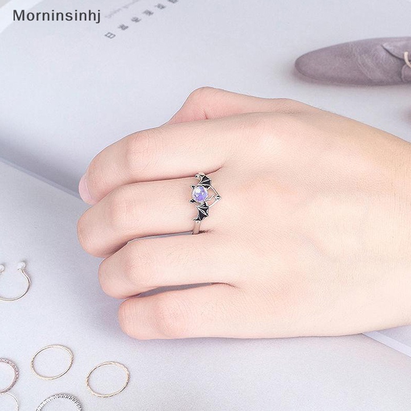 Mornin 1/2Pcs Cahaya Kristal Malaikat Setan Pasangan Cincin Romantis Fashion Sayap Moonstone Adjustable Jari Cincin Untuk Wanita Pria Perhiasan Hadiah id