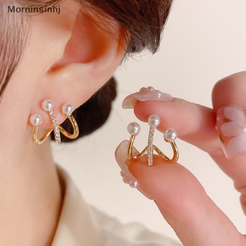 Mornin Geometris Logam Cakar Anting Korea Shiny Kristal Mutiara Manis Wanita Stud Earrings Pesta Ulang Tahun Pernikahan Perhiasan id