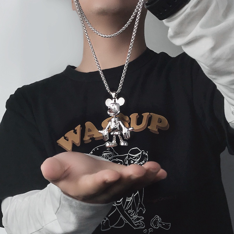 Kartun Kartun Kartun Mickey Mouse Mickey Kalung Anggota Badan Bergerak Hip-Hop Kalung Perempuan Sederhana All-Match Influencer Pasangan Pena