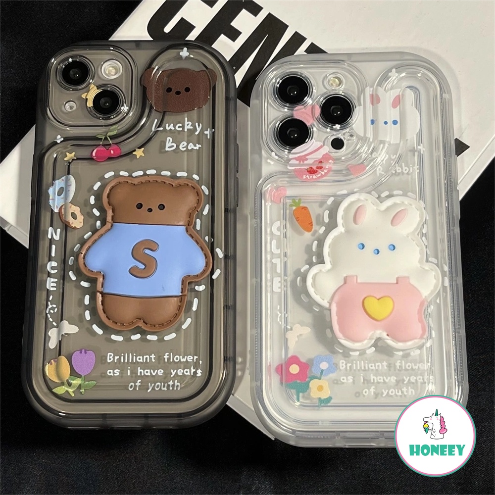 Casing Ponsel Motif Beruang Kelinci Garis Gaya 3D Untuk iPhone 14 Pro Max13 12 11 Pro Max7 8 14 Plus Case iPhone XR X XS Max Bening Shockproof Soft Cover