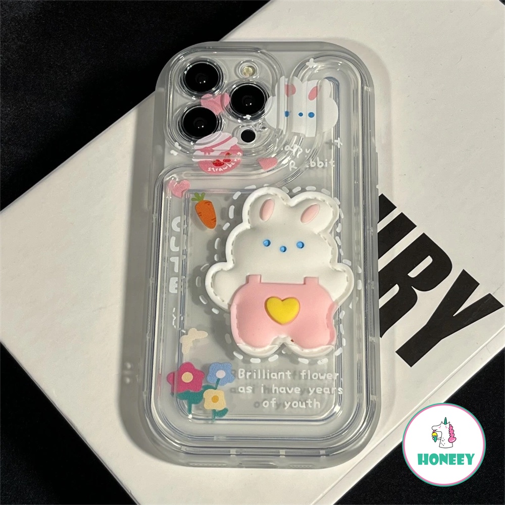 Casing Ponsel Motif Beruang Kelinci Garis Gaya 3D Untuk iPhone 14 Pro Max13 12 11 Pro Max7 8 14 Plus Case iPhone XR X XS Max Bening Shockproof Soft Cover