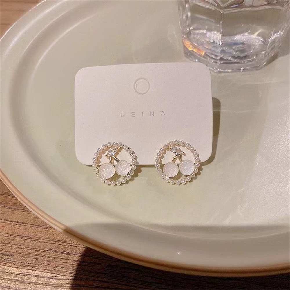 Korea Cherry Zirkon Anting Mutiara Wanita Gadis Kecil Segar Fashion Studs Earring