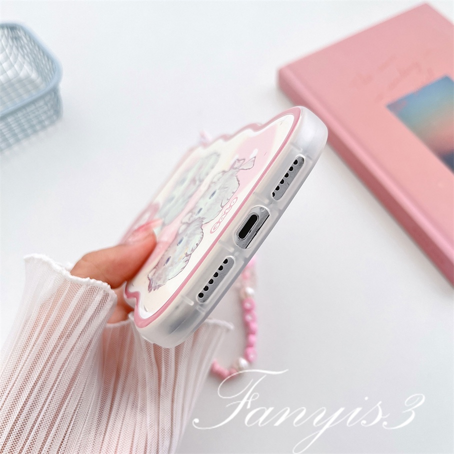 Compatible For iPhone 14 13 12 11 Pro Max X XR Xs Max 8 7 6 6s Plus SE 2020 Kompatibel Untuk Cute Pink Telinga Kucing Phone Case Clear Soft Cover Pelindung Dengan Rantai