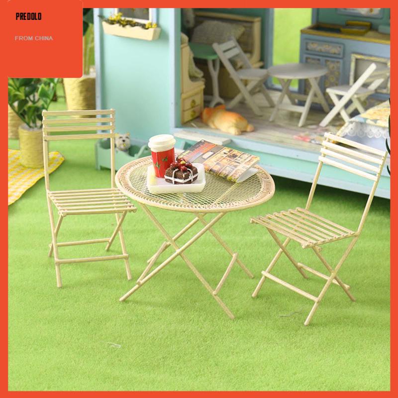 [Predolo] Set Meja &amp; Kursi Miniatur Rumah Boneka Metal Skala1:12 Coffee/Tea Furniture