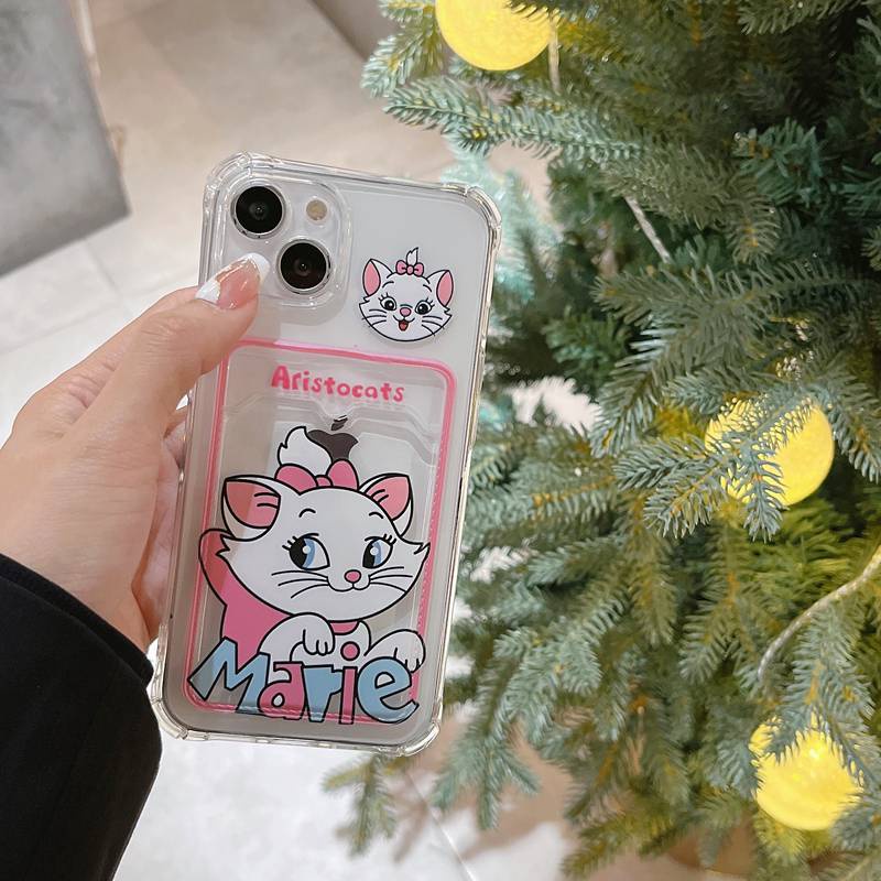 Card Case Pink Marie Cat Soft Case HP iP iPhone 14 + Plus 13 12 11 Pro X XS XR Max Girl Woman FTD Casing Apple