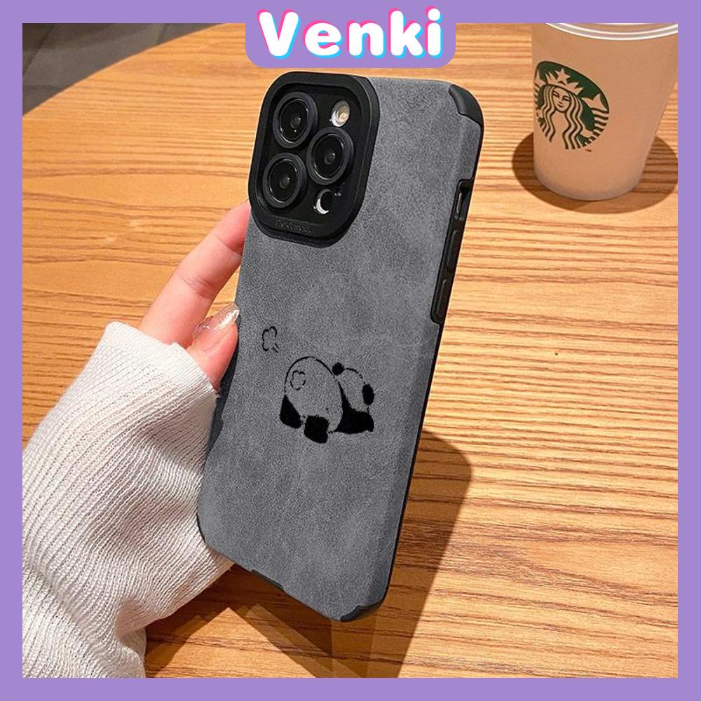 VENKI - Untuk iPhone 11 Case Kulit Anak Sekolah Suede Case Lembut Tahan Guncangan Ponsel Case Kamera Sederhana Lucu Panda Lucu Kompatibel dengan iPhone 14 13 Pro max 12 Pro max xr xs 7Plus 8Plus