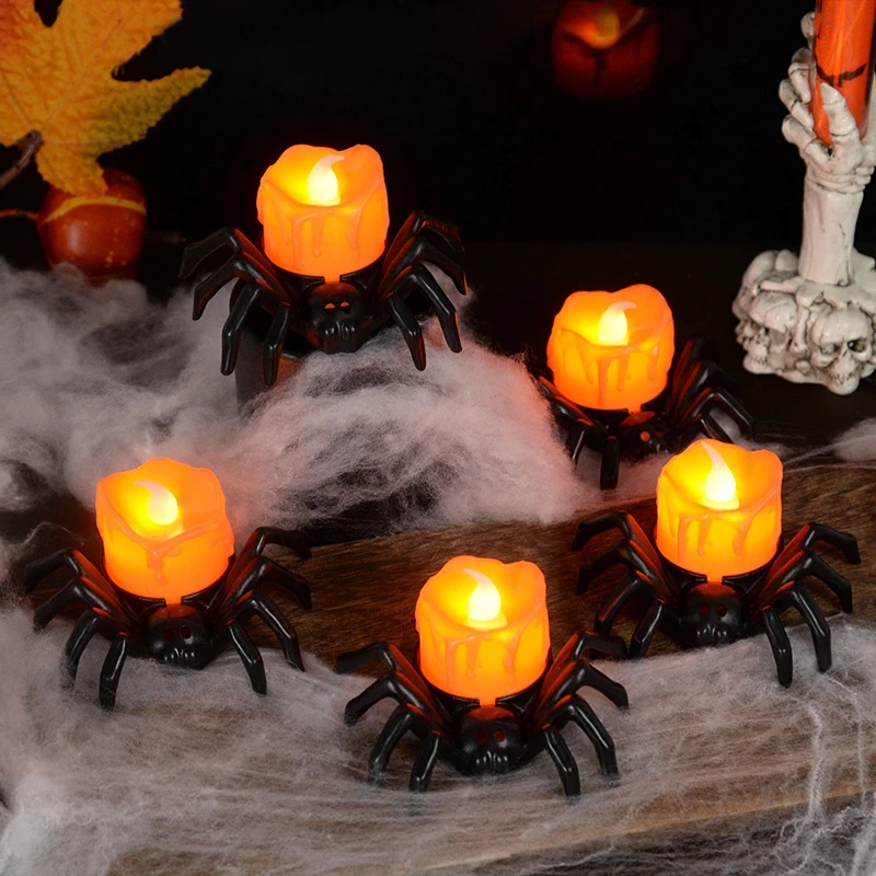 Halloween Klasik Lilin Spider Lampu Malam/Horror LED Candle Lamp Pumpkin Warm Yellow Dekorasi Rumah Ornamen Pesta