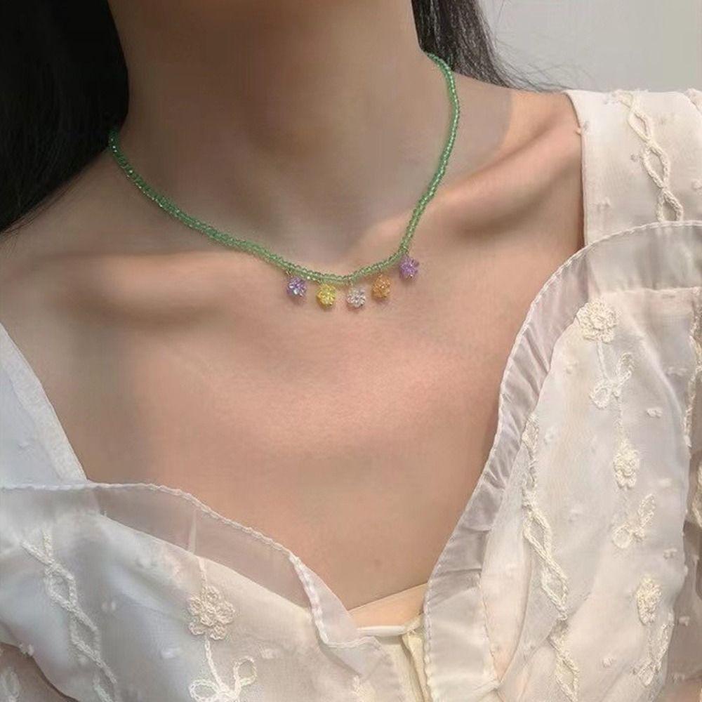 Needway Wanita Warna-Warni Kalung Manis Indah Resin Gadis Choker Multi-Warna Buatan Tangan Gadis Manik-Manik Kalung Untuk Hadiah Hari Valentine