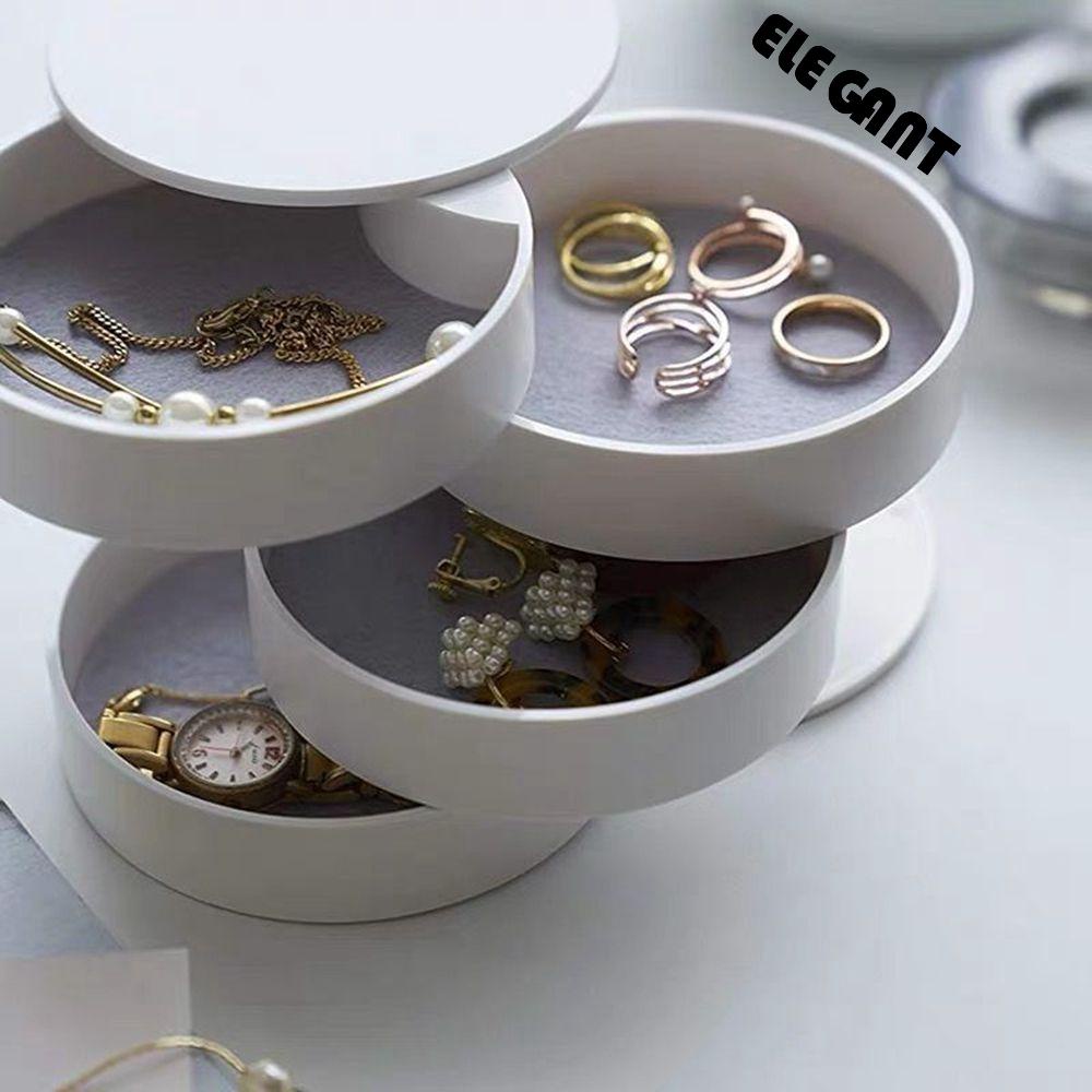 [Elegan] Rotate Jewelry Boxes Storage Gift Box Display Perhiasan Kompartemen Tahan Debu Multilayer Kotak Perhiasan Rak Makeup Penyimpanan Anting