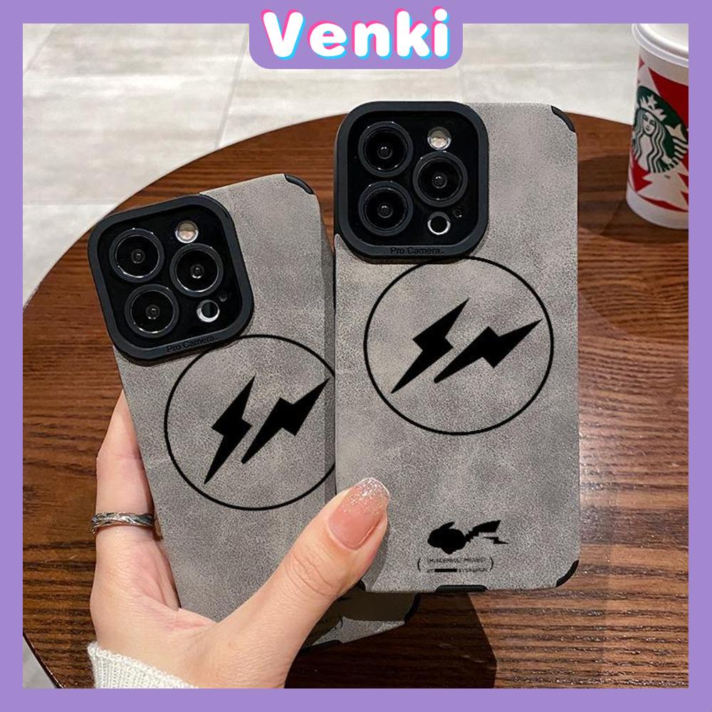 VENKI - Untuk iPhone 11 Case Leather Pupil Suede Cover Soft Shockproof Case Camera Gray Simple Lightning Kompatibel dengan iPhone 14 13 Pro max 12 Pro max xr xs 7Plus 8Plus