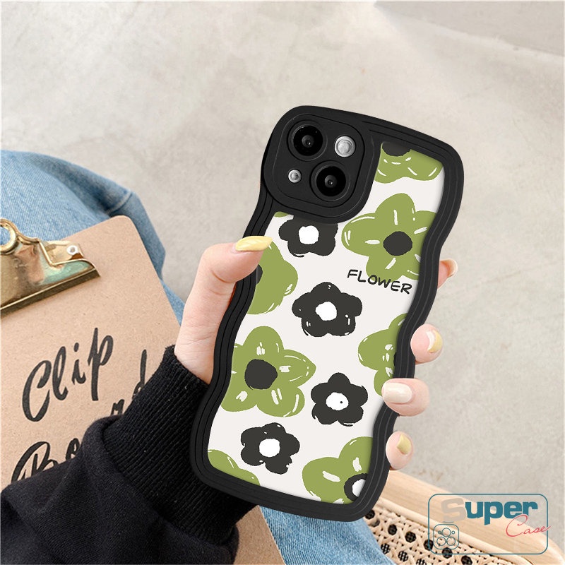 Casing Tepi Bergelombang Bunga Kecil Musim Panas Hitam Hijau Untuk Redmi 12C 9T 10C A1 9 9A 10 10A 9C A1+ Redmi Note8 11 10 9 Pro 10s 11s 9s POCO M3 X3 NFC Pro Mi 11T Pro Retro Bunga Sarung Soft Cover