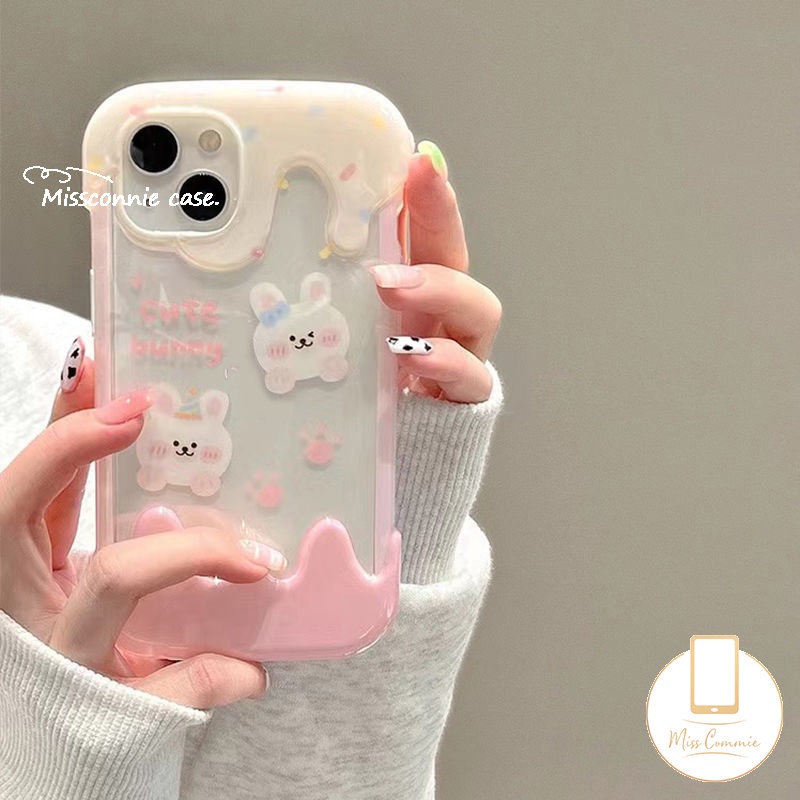 Lovely Couple 3D Ice Cream Case Kompatibel Untuk IPhone 7Plus 11 14 13 12 Pro Max XR X7 8 Plus XS Max Gadis Kartun Beruang Lucu Kelinci Soft Cover