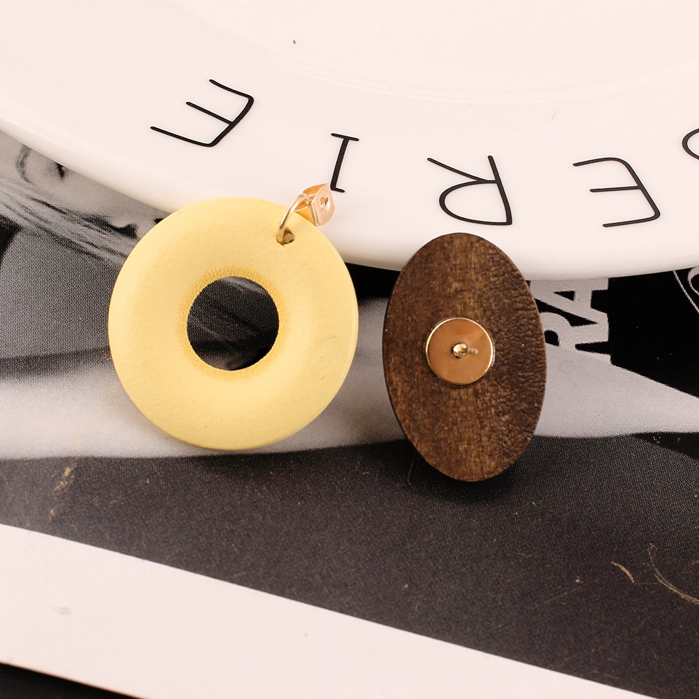 [FRA] Anting Kayu retro Modis fashion Wanita all-match oval ring log earrings Kepribadian Anting Panjang