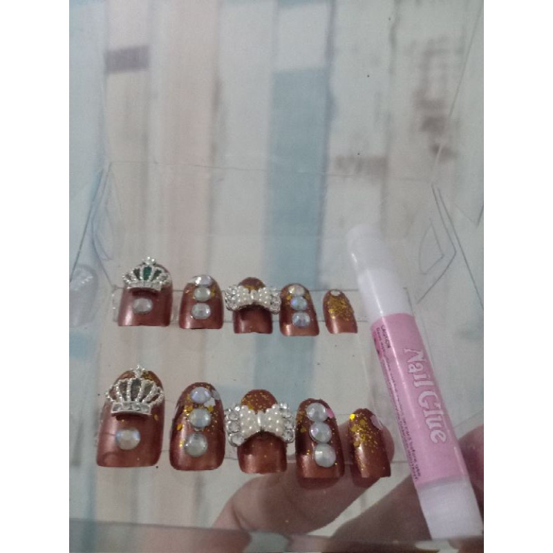 10pcs kuku palsu coklat Glitter handmade by FaeyzaShop_