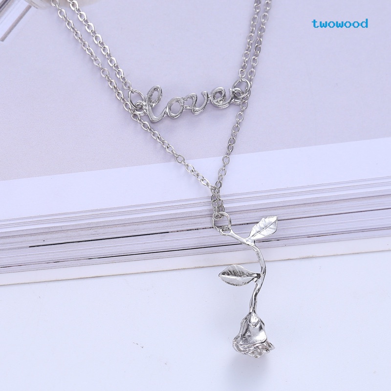 Twowood Romantis Mode Pribadi Surat rose pendant Klavikula Kalung Hadiah festival