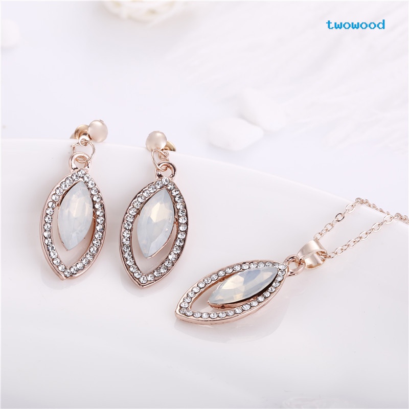 Twowood Fashionable set Kalung Kristal Berlebihan Kalung Pengantin Tetesan Air Dua Potong batch