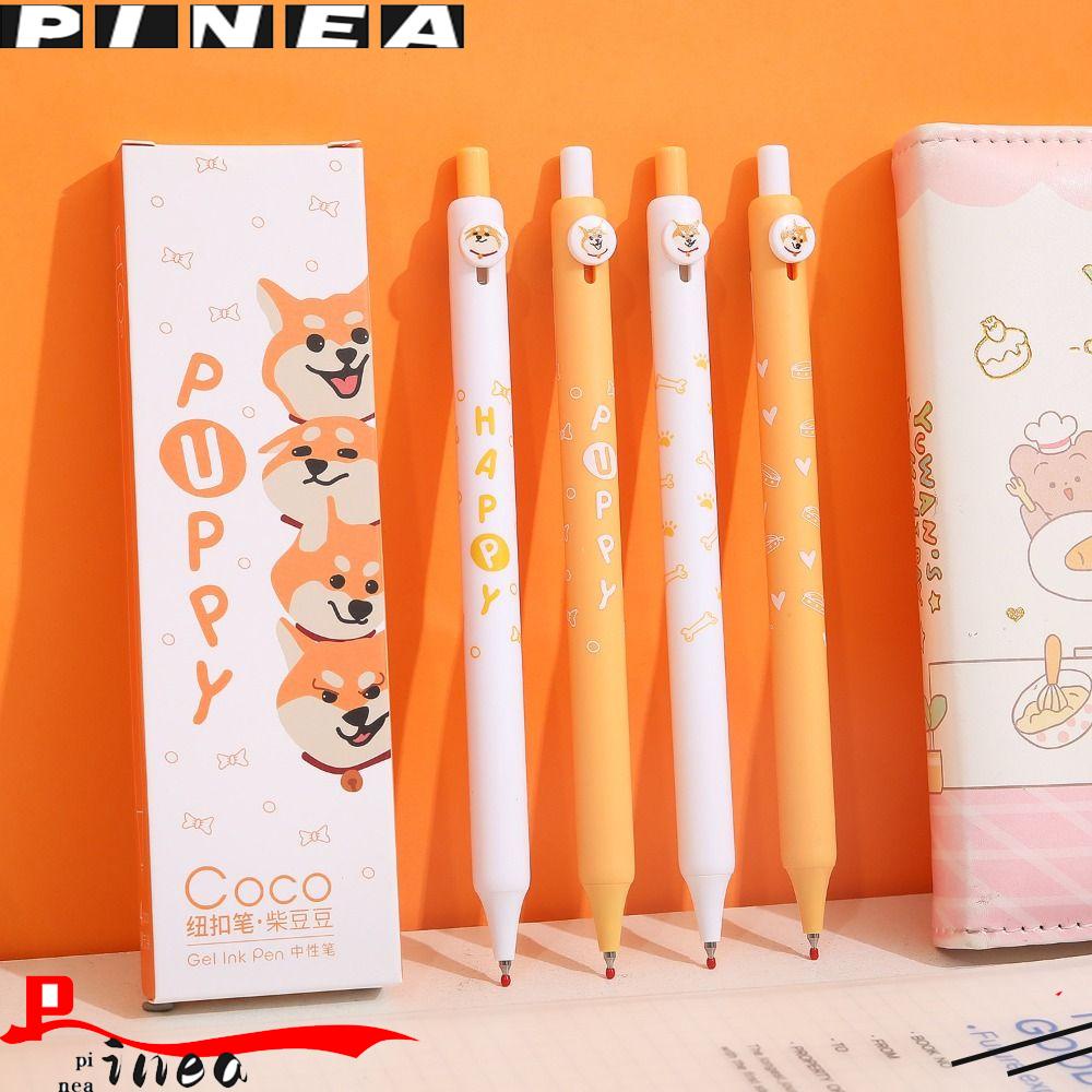 Nanas 4PCS /Set Gel Pulpen Kreatif Alat Tulis Sekolah Kantor Perlengkapan Dengan Klip Alat Tulis Tombol Anjing Tekan Tipe Tanda Tangan Pulpen