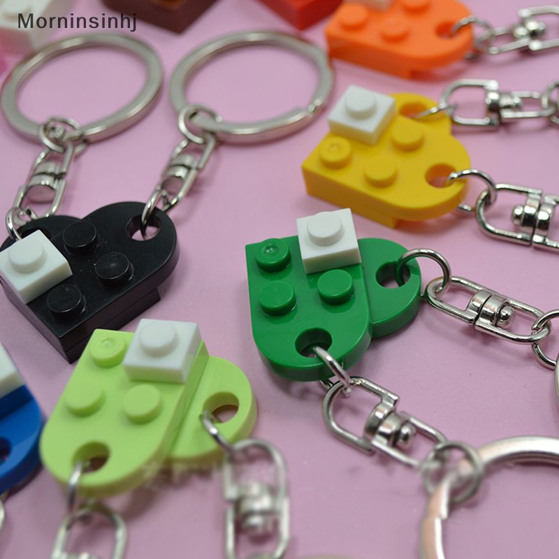 Mornin 1pasang/2pcs Love Heart Brick Keychain Wanita Pria Pasangan Persahabatan Key Ring Perhiasan Hadiah id