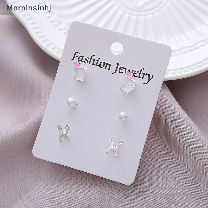 Mornin Set Anting Korea Geometris Wanita Modern Anting Tusuk Fashion Perhiasan Mutiara Kristal Anting Hati Untuk Wanita id