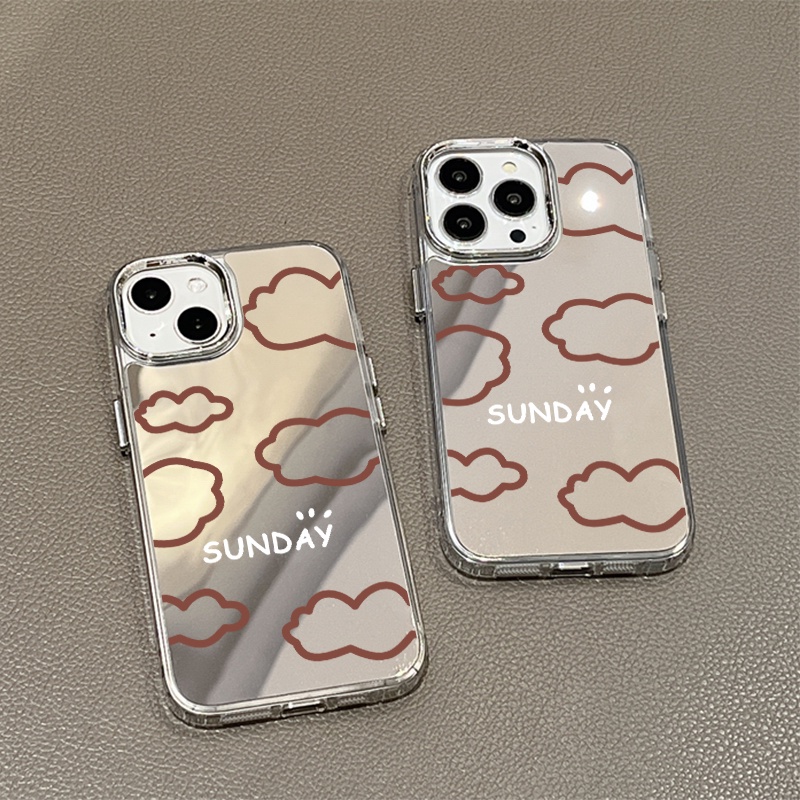 IPHONE Sunday Casing Ponsel Cermin Awan Merah Kompatibel Untuk Iphone11 12 13 14 12Pro 13Pro 14Pro Pro Max XR X XS Max Electroplating Tombol Perlindungan Mirror Cover