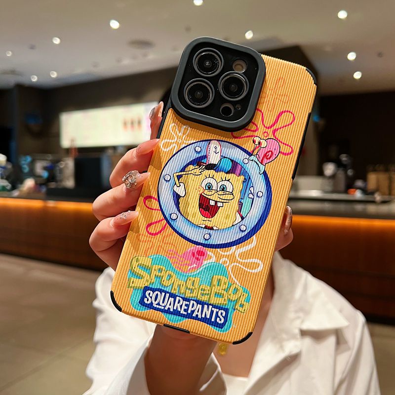 All New Cute Cool Yellow SpongeBob Leather Soft Case IPhone 7 Plus 8 Plus X XS XR XS Max 11 13 12 14 PRO Max 14 Plus Phone Case Girl Girl Women's Fashion