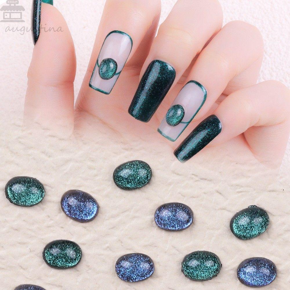 AUGUSTINA Agustin 3D Pesona Kuku Oval Mata Kucing DIY Bahan Kecantikan Kuku Datar Bawah Bor Perlengkapan Kuku Manicure Jewelry