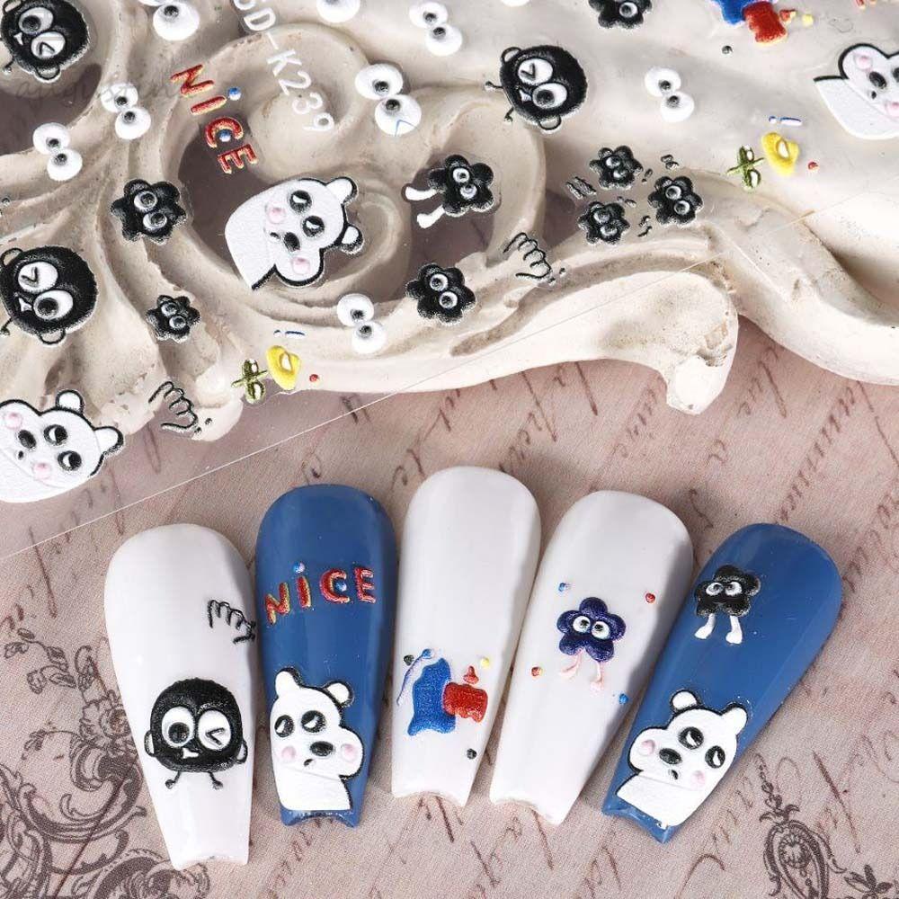 AUGUSTINA Agustina Kartun Stiker Kuku 5D Relief Fashion Cinta Hati Anjing Pochacco Self Adhesive Nail Dekorasi