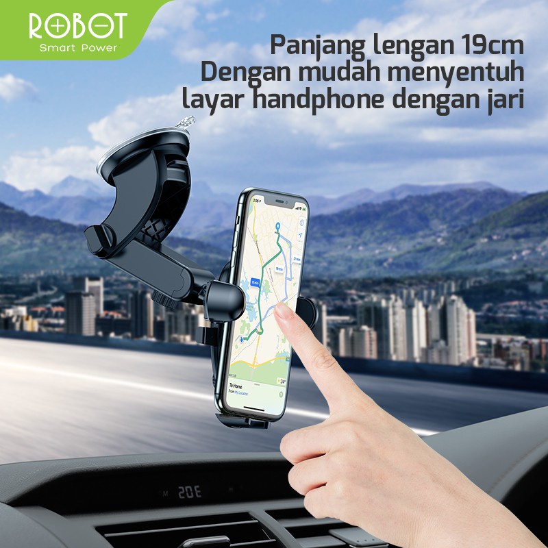 Universal Car Holder For Smartphone Car Stand Holder ROBOT RT-CH11S 360 Rotable disa ditaruh di kaca atau dasboard