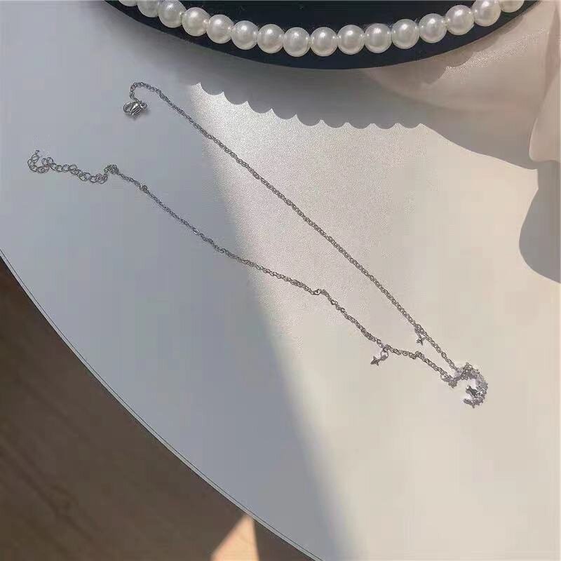 Kalung Kucing Bulan Bahan Alloy Zircon Fashion Untuk Wanita