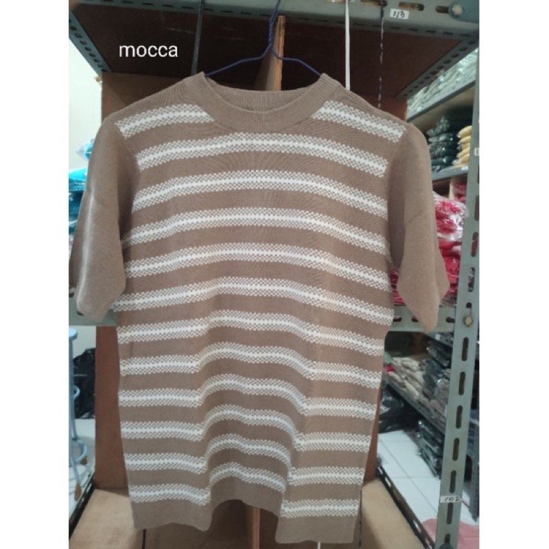 (B202) round neck short sleeve knit motif baru