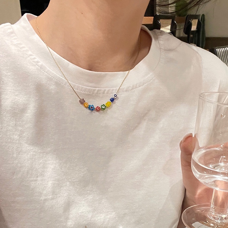 [Fitur] Korea Fashion Temperamen Rantai Tulang Selangka/Perempuan Musim Panas Manis Warna-Warni Mengkilap Manik-Manik Bunga Kalung/Bunga Kecil Aksesoris Perhiasan/