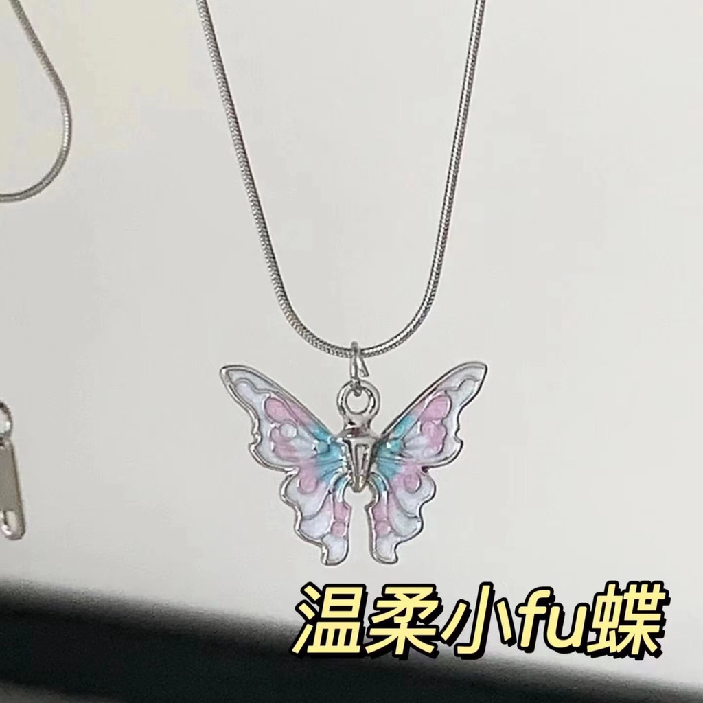 Xiaohongshu Gaya Yang Sama Drip Glaze Butterfly Kalung Perempuan Segar Manis Lembut Temperamen ins Niche Desain Rantai Klavikula