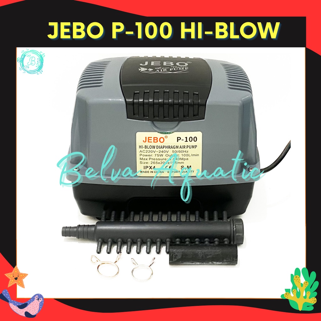 Jebo P-100 Pompa Udara Jebo Aerator Jebo P 100 Hi-Flow Air Pump Blower Pompa Udara Kolam Aquarium