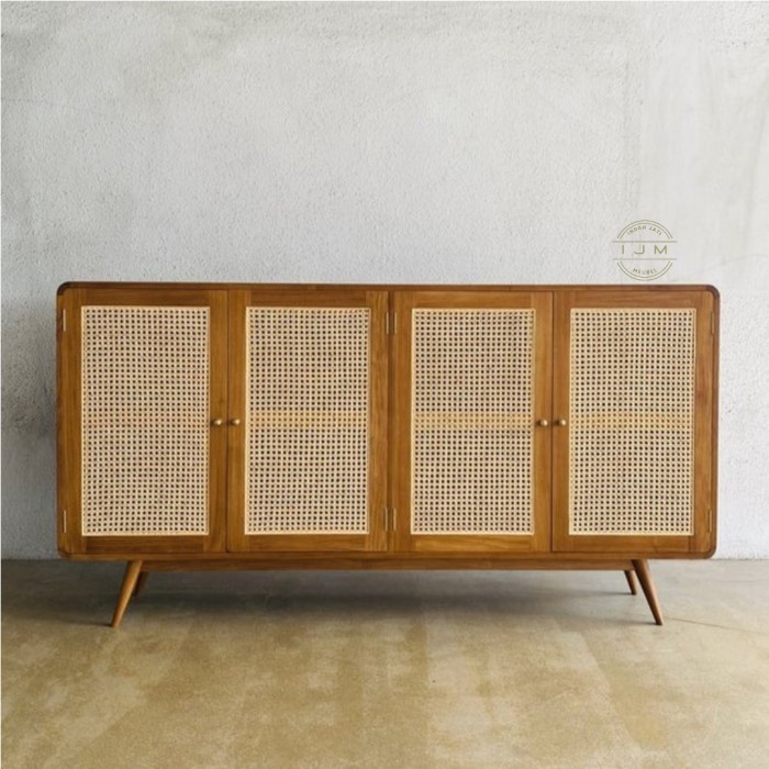 meja tv bufet lemari rak minimalis rotan alami modern kayu jati